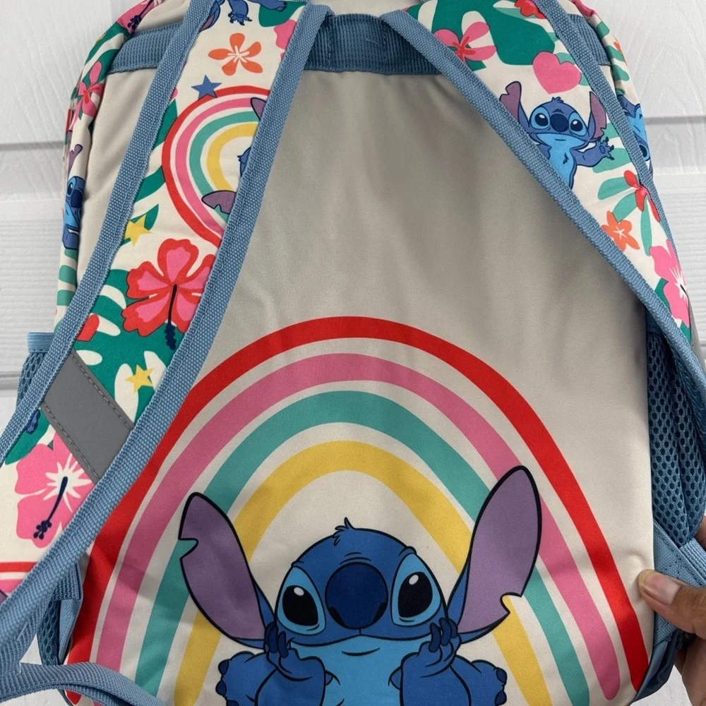 Disney Blue Stitch Kids Backpack with Floral Accents